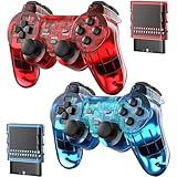 Degulan Wireless Controller Compatible with PS-2 Console, Remote Gamepad for Play 2 (ClearRed and ClearBlue)