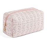 HHQQWZ Makeup Bag Travel Cosmetic Bag for Women Girls, Zipper Make Up Pouch, Floral Flowers Toiletry Organizer Makeup, Portable Storage Cosmetic Travel Cloth Bag (Pink)