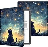 Case for Kindle Scribe 10.2" (2024/2022 Release) – Premium PU Leather Cover with Auto Sleep/Wake, Lightweight & Durable Kindle Scribe Case Cover, Black Cat Sky