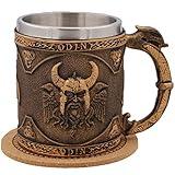 WOKHACH ODIN Viking Mug Beer Stein Tankard,Stainless Steel Drinking Tankard Mug Coffee Cup,Medieval Norse Mythology Folklore Poetic Edda Gothic Decor Party Decoration Drinkware Gift for Men18oz(ODIN)