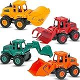 Beestech Construction Toys for 3 Years Old Boys Girls Kids, Friction Powered Construction Truck Toys Vehicles Sand Toys Trucks Excavator, Bulldozer, Road Roller (Colorful 4 Pack)