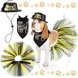 Suhine 3 Pieces Happy New Year Costume Dog Outfit Accessories Includes Pet Hat, Triangle Dog Bandana and Tulle Tutu Skirt for Medium Large Pets New Year Costume Supplies