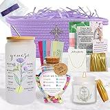 Christian Gifts for Women Faith Based Gift Inspirational Gifts for Women Birthday Unique Catholic Gift Bible Baptism Spiritual Bible Verse Jar Prayer Quilt Glass Candles Cross Necklace Woven Basket