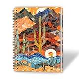 XUNLURY Western Stained Glass Cactus Desert Notebook, Boho Sunset Western Journal, Abstract Jigsaw Puzzle Journal, Vibrant Southwestern Hardcover Spiral Notebook, 5.5x8.3 Inch