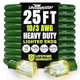 25ft Outdoor/Indoor Extension Cord 10/3 Gauge Ultra Heavy Duty 3 Prong SJTW, Waterproof, Flexible Cold-Resistant Long Power Cord,15A 125V 1875W, Green by LifeSupplyUSA