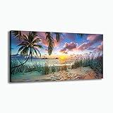 Cpwaxf Canvas Art Wall Decor for Living Room Seascape Tropical Palm Tree Beach Artwork Blue Ocean Sea Wave Picture Scenery Painting Sunset Landscape Print for Bedroom Bathroom Home Office 40"x20"
