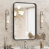 DUMOS Black Metal Framed Vanity Rounded Rectangle Bathroom Mirrors for Over Sink Wall, 30x22 Inch Matte Large Mirror, Modern Decorative for Restroom, Farmhouse, Horizontally or Vertically Hanging