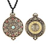 HZMAN Tibetan Buddhism Necklace for Men Women Retro Rotatable Double Side Zodiac OM Lotus Talisman Pendant Jewelry Gift
