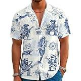 THE PIRATE KING Funny Pirate Mermaid Hawaiian Shirt Shark Octopus Rock Music Band Beach Vacation Casual Button Down Shirt