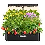 SUNCOZE Hydroponics Growing System Kit 12 Pods, 24W LED Grow Light Indoor Garden, 4L Water Tank with Quiet Pump, Adjustable Height Herb Garden Planter Indoor Kit, Gardening Gifts, Black