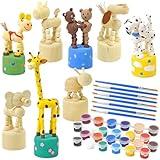 Vileafy Painting Craft Kits for Kids Ages 4-8 with Paints & 8 Brushes, DIY Arts and Crafts for Boys and Girls Christmas Gifts, Unfinished Wood Animals Figures for Painting Party Favors