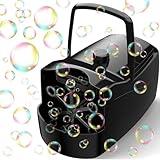 Bubble Machine, Automatic 18000+ Per Minute Big Bubbles Blower Maker for Kids Toddlers with 2 Speeds,6 Wands,Operated by Plugin or Batteries for Outdoor/Indoor Birthday Parties,Wedding (Black)