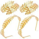Vovii Greek Goddess Headband & Arm Bands Set for Women Toga Costume, Laurel Wreath Crown Gold Leaf Headband Headpiece for Roman Emperor Greek Accessories Cosplay Prom (4Pcs)
