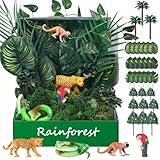 MiniInflat Rainforest Diorama Kit Rainforest Animals Figures Realistic Forest Animals Figures Including Model Tree, Red Parrot, Cobra Forest Diorama Supplies for Birthday Party Favor(Box Not Included)