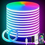 KANTUTOE LED Neon Rope Lights, 19.68ft RGB LED Light Strip, 24V Music Sync App/Remote Control DIY Rope Light, IP67 Waterproof Gaming Neon Strip Lights for Bedroom Indoor Oudoor Décor