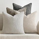 MIULEE Pack of 4 Couch Throw Pillow Covers 18x18 Inch Neutral Soft Decorative Chenille Pillow Covers Farmhouse Boho Cushion Covers for Mid Century Modern Home Decor Sofa Bedroom Living Room