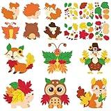 STEFORD 12 Pack Fall Craft Kits for Kids, DIY Maple Leave Sticker Crafts Owl Turkey Art Craft for Toddlers Ages 4-8 Adults Autumn Home Classroom Activities Game Party Favors Decoration