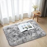 Zentavio Bedside Rugs Small 2x3 Shag Entry Entrance Rugs Soft Bedroom Carpet Area Rugs for Dorm College Essentials Non-Slip Living Room Throw Rug Home Decor Aesthetic Nursery Tie-Dyed Grey White