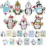28 Pack Winter Christmas DIY Crafts Kit for Kids, Make Your Own Christmas Penguin Ornaments Stickers Cutouts Art Crafts Bulk for Kids Winter Holiday Xmas Home Class Art Game Activities Party Favors