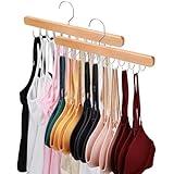 NECAMOCU 2 Pack Bra Hanger for Closet Organizer, Premium Wooden Tank Top Hangers with 40 Foldable Hooks, 360° Rotating Design, Space Saving Storage for Tank Tops, Bras, Scarves and More