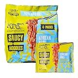 Snapdragon Saucy Instant Noodles with Korean BBQ Slurpable Sauce - Quick Meal, Snack, and Lunch. 4-Pack Microwave Noodles for Cup, Bowl, Ramen or Asian Stir Fry