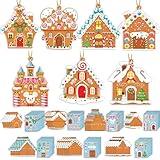 GuassLee Christmas Ornaments Art and Crafts for Kids - 28pcs DIY Christmas Gingerbread House Cutouts with Christmas Lollipop Candy Cane Stickers for Xmas Tree Home Party Favors Classroom Art Activity