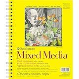 Strathmore 300 Series Mixed Media Paper Pad, Side Wire Bound, 9x12 inches, 40 Sheets (117lb/190g) - Artist Paper for Adults and Students - Watercolor, Gouache, Graphite, Ink, Pencil, Marker