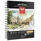 ARTEZA Mixed Media Sketchbook, 5.5 x 8.5 Inches, Pack of 1, 60 Sheets, Micro-Perforated Spiral-Bound Paper Pad for Wet and Dry Media