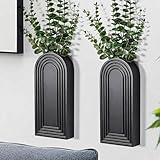 Dnnnii 2 Pack Wooden Wall Vase Set - Black Finish Modern Farmhouse & Boho Wall Decor for Entryway, Hallway, Bathroom, Living Room, Dining Room, Narrow Spaces