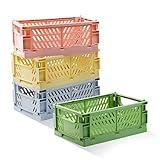 Xhwykzz 4 Pack Pastel Crates for Storage, Plastic Folding Basket, Colorful Small Storage Containers for Bedroom Office Classroom Bathroom Desktop Drawer Organizer Decor (9.8x6.5x3.8inch)