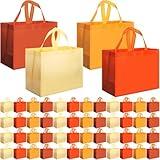 Sanwuta 48 Pcs Fall Thanksgiving Color Gift Bags with Handles, Reusable Non Woven Totes, Bulk Goodie Bags for Back to School, Wedding, Birthday, Fall, Halloween, Party Decorations