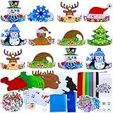 Winlyn 24 Sets Christmas Craft Kits Winter Crafts DIY Christmas Headbands Craft Kits Snowflake Christmas Tree Foam Stickers Arts and Crafts for Kids Holiday Home Classroom Art Activities Party Favors
