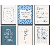 Mental Health Wall Decor Therapy Office Canvas Wall Art Posters Blue Boho Motivational Picture Psychology Artwork Inspirational Positive Quotes Prints for Counseling Office 8x10 Inch Unframed 6Pcs