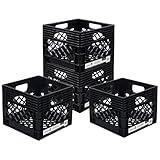 ORGANIZE-IT! 4 Pack Storage Milk Crate, Heavy Duty Versatile Box Organizers with Easy-Grip Handles, Interior 12.25"L x 12.25"W x 10.5"H, Black