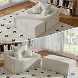 60'' Chaise Lounge Chair Indoor, Oversized Upholstered Sofa Bed, Sleeper Couch Reading Chairs Plush Corduroy Fabric Sofas Couches for Living Room (White)