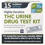 Exploro Highly Sensitive at Home Marijuana Drug Test Kit, THC Drug Test Kit Marijuana/Weed, THC Drug Test Urine, Easy Home Drug Test Marijuana/THC Substance Abuse, 15 THC Test Strips/Sticks, 50 ng/ml