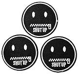 U-Sky Sew or Iron on Embroidered Patches | Black Circle with Eyes & Shut UP Zipper Design | Edgy Sarcastic Style | Teens Young Adults | Jackets Bags Denim Jeans Vest | 2.3"x2.3" 3PCs Pack