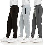 PURE CHAMP 3Pk Boys Sweatpants Fleece Athletic Workout Kids Clothes Boys Joggers with Zipper Pocket and Drawstring Size 4-20(SET1 Size 8)