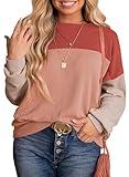 Eytino Women Plus Size Fall Tops Oversized Crew Neck Long Sleeve Color Block Loose Soft Pullover Sweatshirts,1X Red