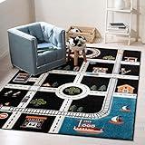 SAFAVIEH Area Rug 8x10 - Carousel Kids Collection - Large - Black & Ivory, Neighborhood Design, Non-Shedding & Easy Cleaning, Ideal for Boys & Girls in Playroom, Bedroom (CRK192Z)