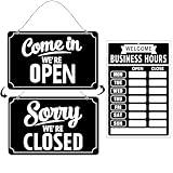 Open Closed Signs Business Hours Sign Set for Window Door Open Signs for Business Hour Closed Open Flip Sign Store Resturant Bar Black
