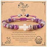 Easter Basket Stuffers Cross Bracelet Christian Religious Gifts Beads Colorful Imperial Stone Jewelry