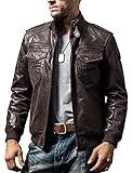 FLAVOR Men Biker Retro Brown Leather Motorcycle Jacket Genuine Leather jacket (Medium(US standard), Dark Brown)