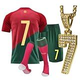 URAISEUS Boy's soccer jersey kids children's sportswear youth football uniforms with socks and #7 necklaces (8-9years/ szie24)