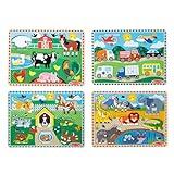 Melissa & Doug Wooden Peg Puzzle Set – 4-Pack Vehicle, Farm, Safari & Pet Animal Themes – Educational Puzzles for Toddlers and Preschoolers Ages 2+