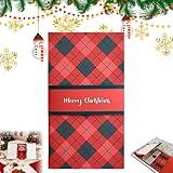 Handmade Christmas Gift Card Booklet, Waterfall Christmas Card Booklet with 4 Slots, Red Plaid Design with Merry Text, Money Envelope Set