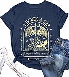 Book Shirts for Women Vintage Reading Teacher T-Shirt Short Sleeve Book Lover Tee Tops Dark Blue