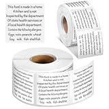 Janlaugh 500 Count Cottage Food Law Labels Stickers Made in a Home Kitchen Decal 1.5” Square Food Thermal Printed Stickers with Allergen Warning (Allergy Warning, White)