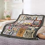 Route 66 Blanket for Men – Vintage Motorcycle Road Trip Throw Blanket – Soft Flannel Fleece Couch Bed Decor – Biker Gift, Man Cave Blanket, Travel-Themed Throw (51.1 * 59inch)