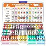 JOREST 180Pcs Fuse Kit,60 Mini Car Fuses Assortment + 60 Standard Blade Automotive Fuses + 60 Micro Fuses Auto + 1 Puller –11 Specifications: 2Amp 3A 5A 7.5A 10A 15A 20A 25A 30A 35A 40A